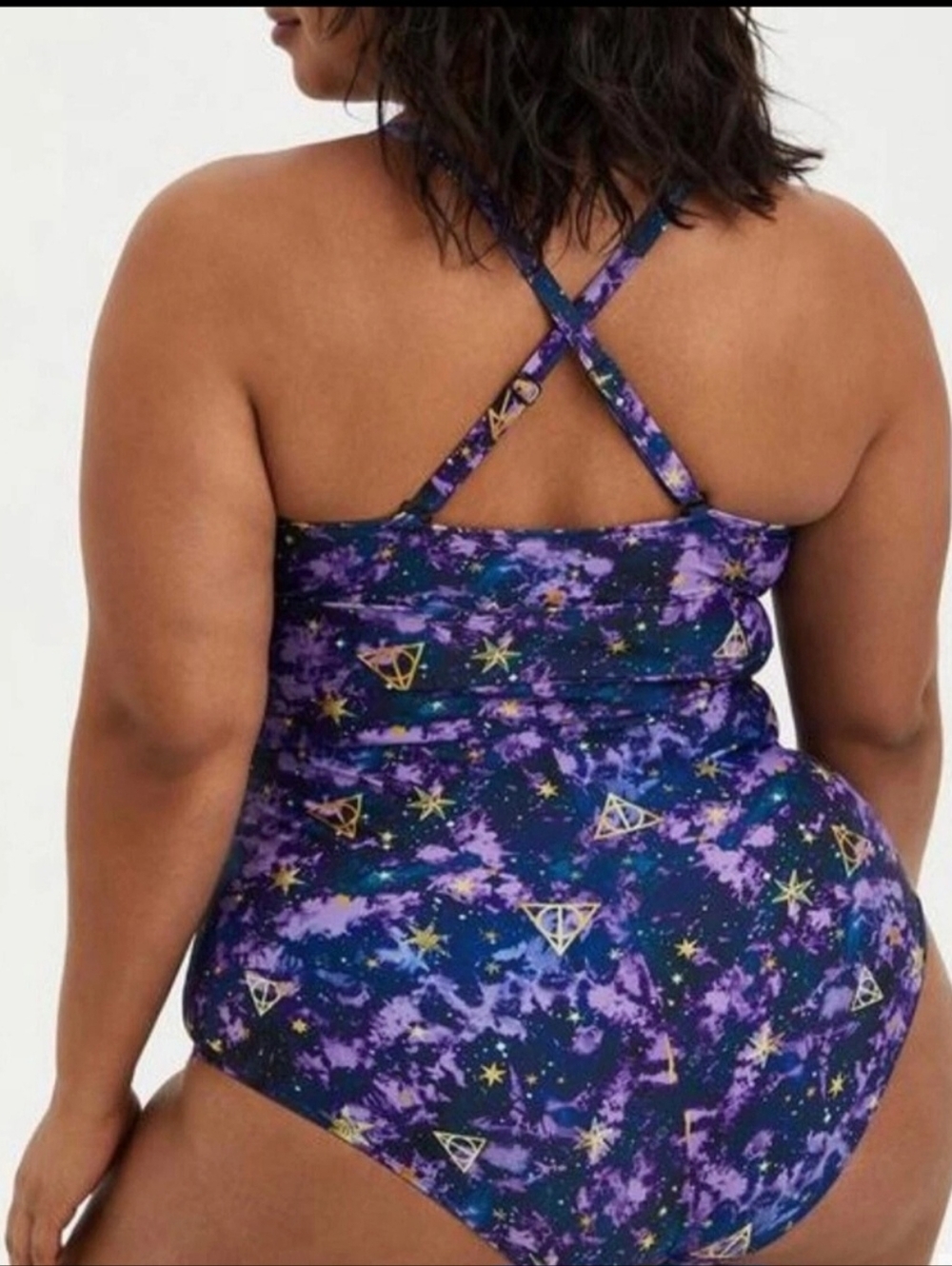 Torrid Harry Potter Deathly Hallows galaxy Purple swimsuit Sz 2x (18-20) Nwt - Picture 3 of 6